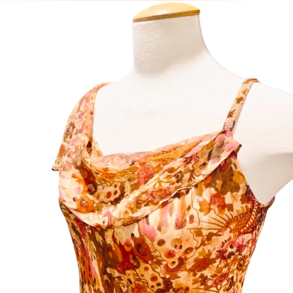 Y2K floral silk cowl neck dreamy fairy core blouse ruffled